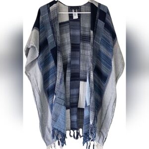 American Eagle  Rustic Poncho Wrap Fringe Patchwork Western Boho OS